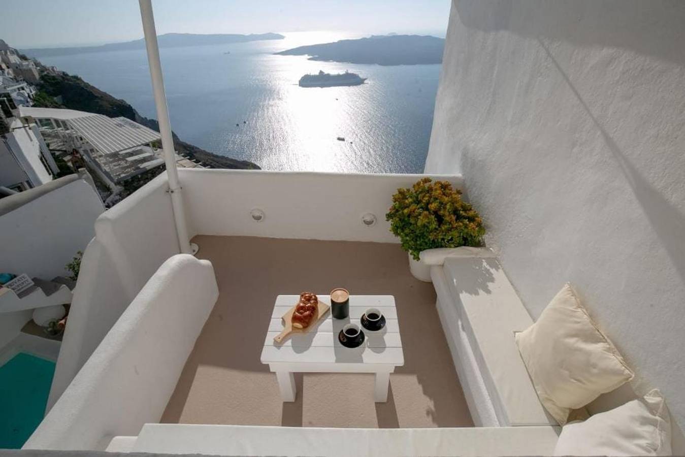 Dazzling Santorini Villa | Villa Aragon | 3 Bedrooms | Children under 12 years old are not allowed | Breathtaking Caldera Viwes | Sun Deck | Outdoor Jacuzzi | Shaded Terrace with Outdoor Dining Area | Indoor Cave Jacuzzi | Agiou Mina, Fira in Firostefani, Thera