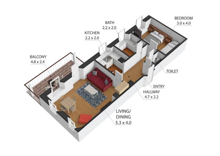 Apartamento de vacaciones para 4 personas, con balcón - 1
