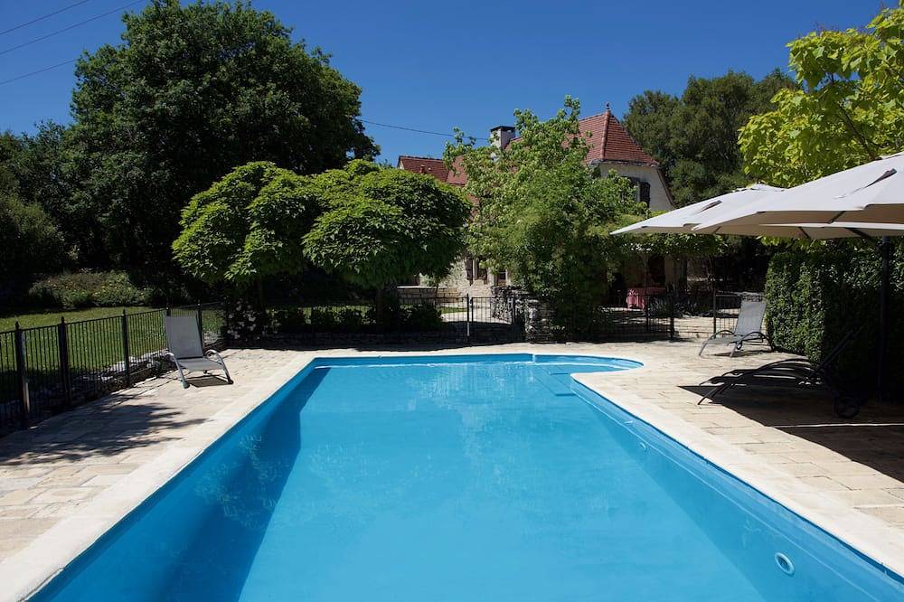 Charming air-conditioned house with heated fenced swimming pool and large garden in Espédaillac, Centraal Massief