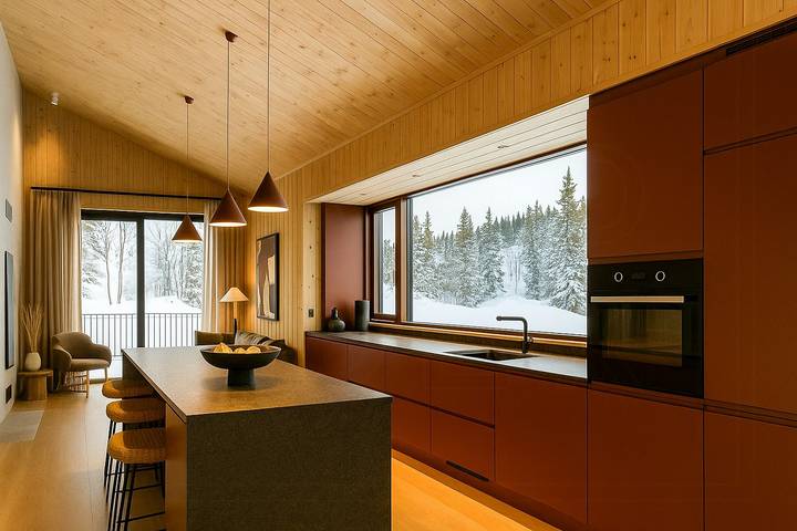 Architektonisch gestaltete Berghütte im Skigebiet Kvitfjell in Kvitfjell, Ringebu