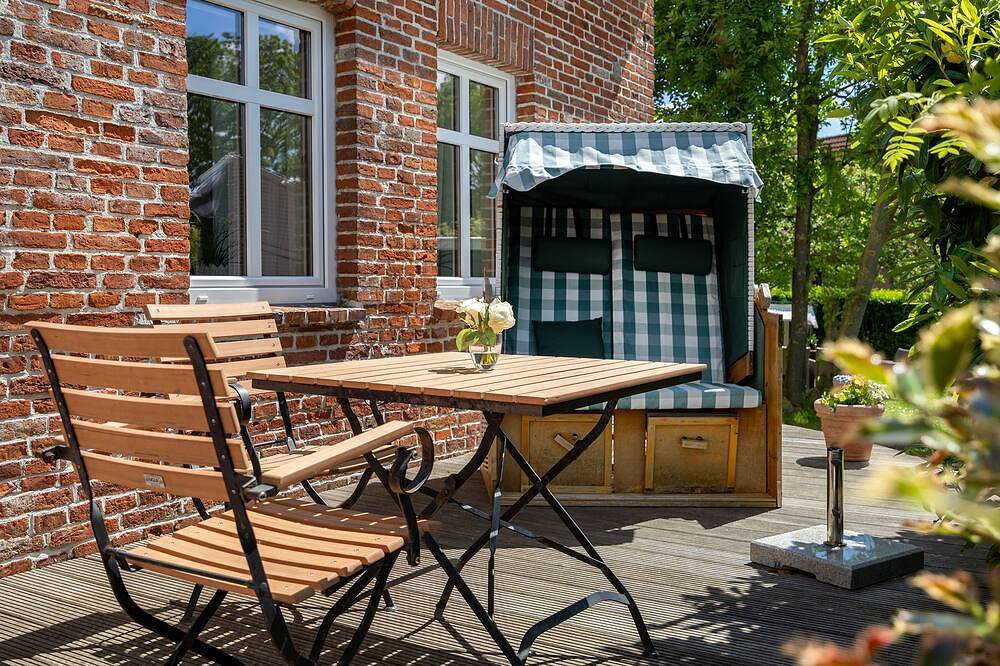 Ganze Wohnung, Wunderschöner Gulfhof:45qm Apartment Lütt Stuuv für 3 Personen,Terrasse & Garten in Altharlingersiel, Neuharlingersiel