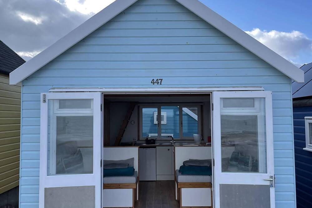 Beach Hut situated directly on the beach at Mudeford Spit, with an uninterrupted view across to the in Bournemouth, South West England