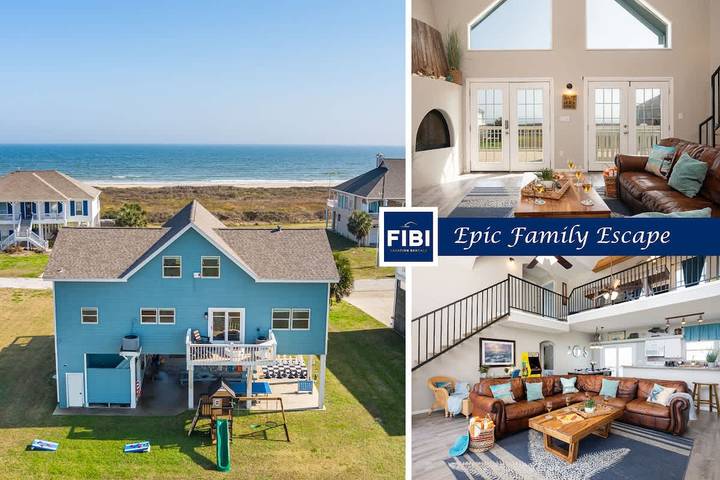 Vacation rental for 19 people, with lake view and balcony as well as yard, kid friendly in Bolivar Peninsula