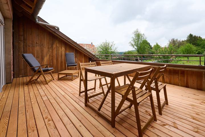 Appartement de vacances pour 4 personnes, avec Balcon ainsi que Terrasse et Jardin