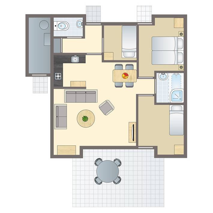 Ferienhaus für 4 Personen, mit Balkon/Terrasse und Terrasse