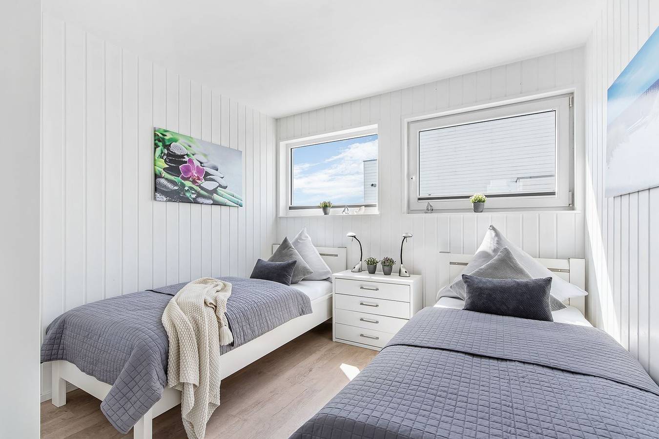Bora - auf dem Wasser, Dachterrasse, Strandkorb, Panoramablick, finnische Sauna in Olpenitz, Kappeln