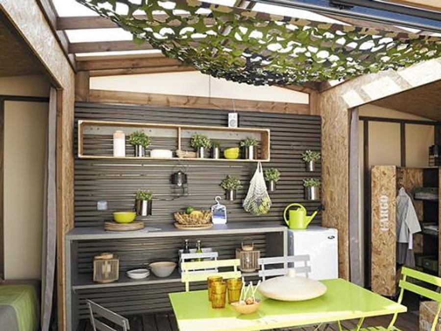 Camping Les Châtaigniers - Glampingtent 4 personen - Maori van woensdag tot woensdag in het seizoen in Ribes, Parc naturel régional des Monts d'Ardèche