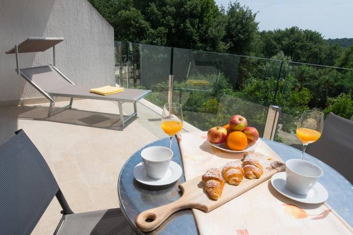 Ferienwohnung für 4 Personen, mit Ausblick und Garten