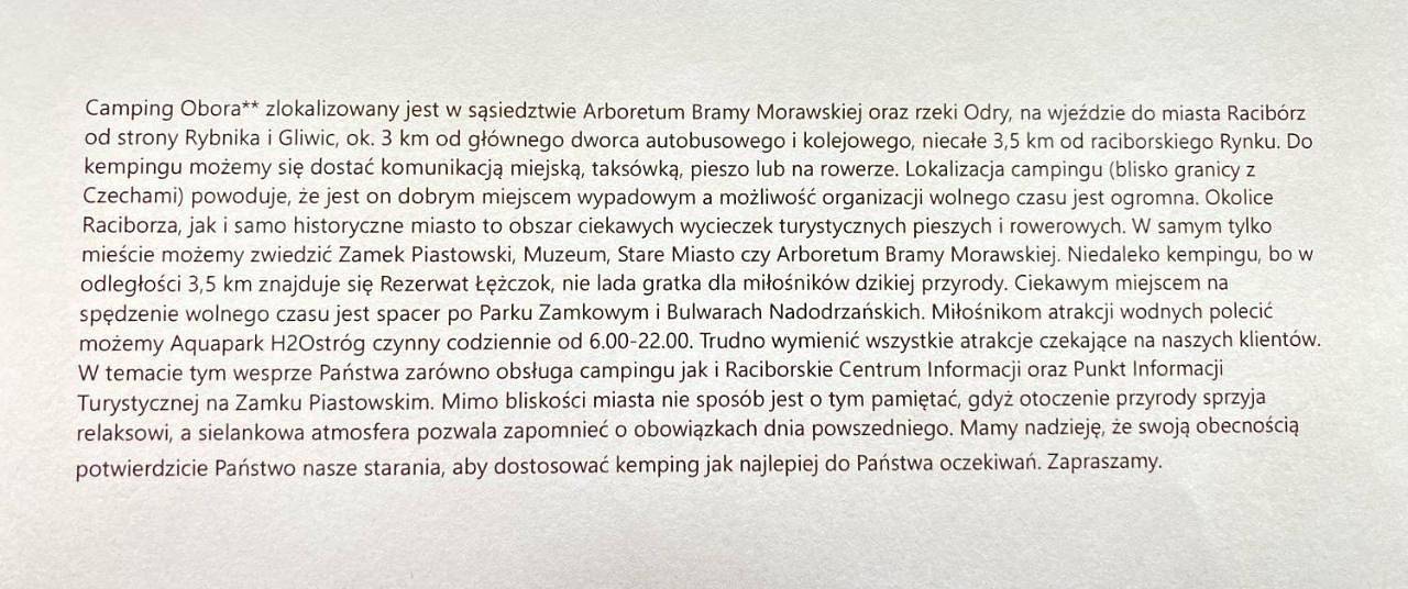 Kemping Obora in Racibórz, Śląsk