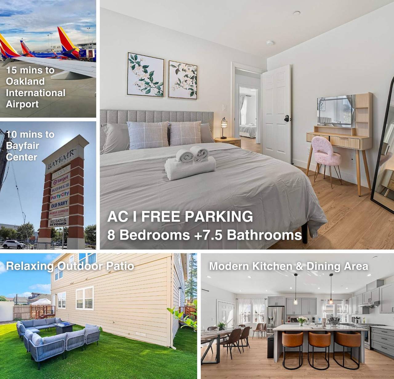 Massive 8Br Home in Hayward with Ac Free Parking in Hayward (CA), Alameda County