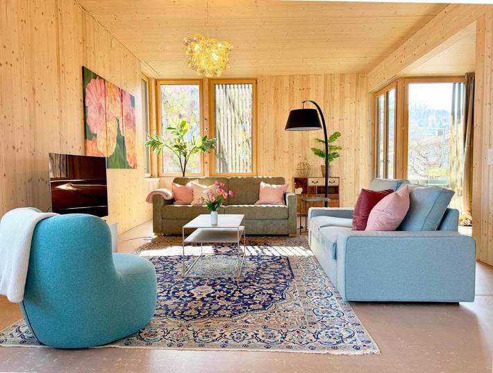 Ferienwohnung für 4 Personen, mit Balkon und Terrasse sowie Sauna und Ausblick
