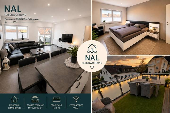 Ferienwohnung für 4 Personen, mit Balkon und Terrasse sowie Ausblick