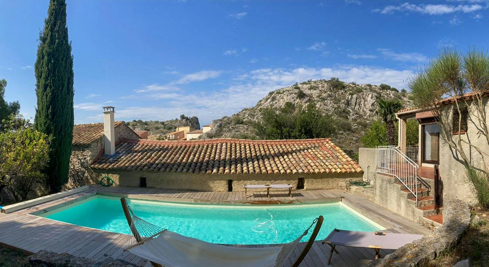 Mediterranean haven in pine forest at Leucate in Roquefort-des-Corbières, Mediterranean Coast (France)