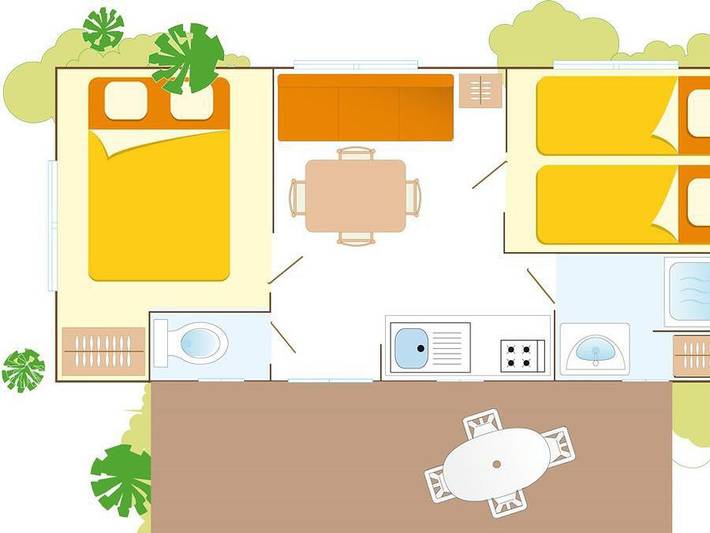 Camping Fabulous Village - Casa mobile 4 persone - Classic | 2 Camere da letto | 4 Persone | Terrazza rialzata | Aria condizionata in Roma, Provincia di Roma