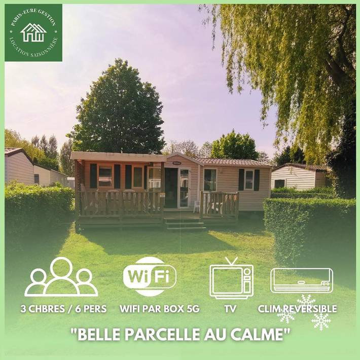 Parc de vacances pour 6 personnes, avec terrasse ainsi que piscine et jardin, animaux acceptés en Normandie