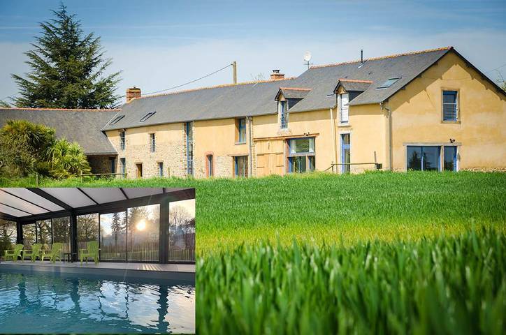 Gîte pour 10 personnes, avec Terrasse ainsi que Jardin et Piscine à Saint-Germain-sur-Ille