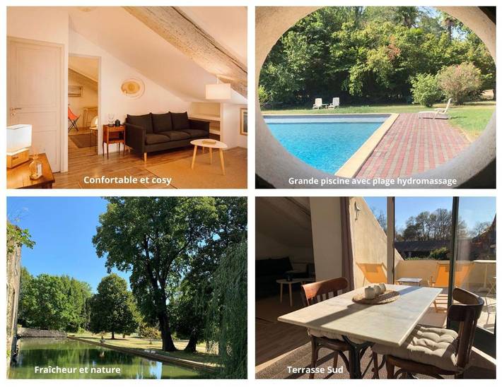 Appartement de vacances pour 2 personnes, avec vue ainsi que jardin et piscine