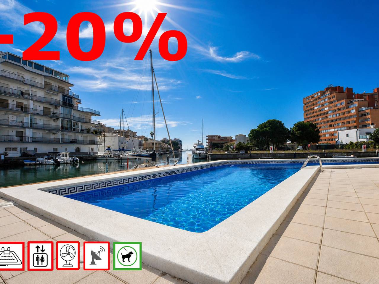 Appartement entier, Appartement lumineux à Roses avec piscine commune – 2 chambres, terrasse, proche centre, pour 6 pers. in Santa Margarida, Roses