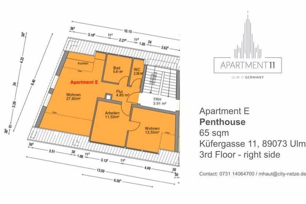Ganze Wohnung, Rooftop 3 room Penthouse unique Cathedral view in Ulm, Schwaben