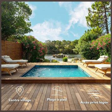 Location de vacances pour 8 personnes, avec jardin et piscine ainsi que terrasse et vue dans Plage de Saint Cyprien (Lecci)