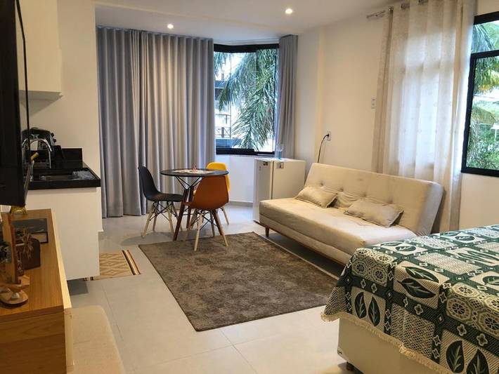Casas e apartamentos de temporada para 4 pessoas, com vista e sauna e ainda piscina and balcão em Anchieta