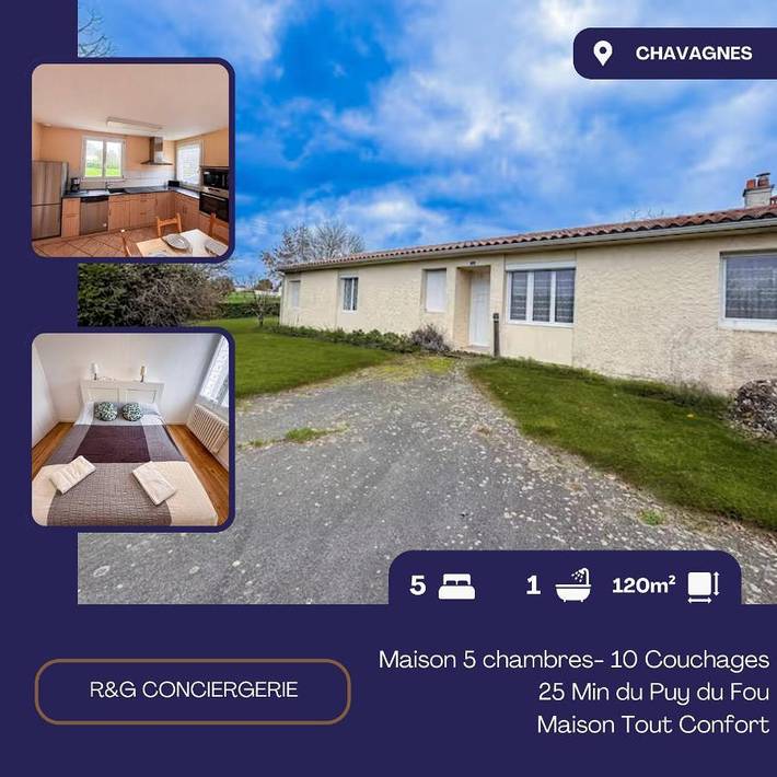 Location de vacances pour 10 personnes, avec terrasse à Chavagnes-les-Redoux