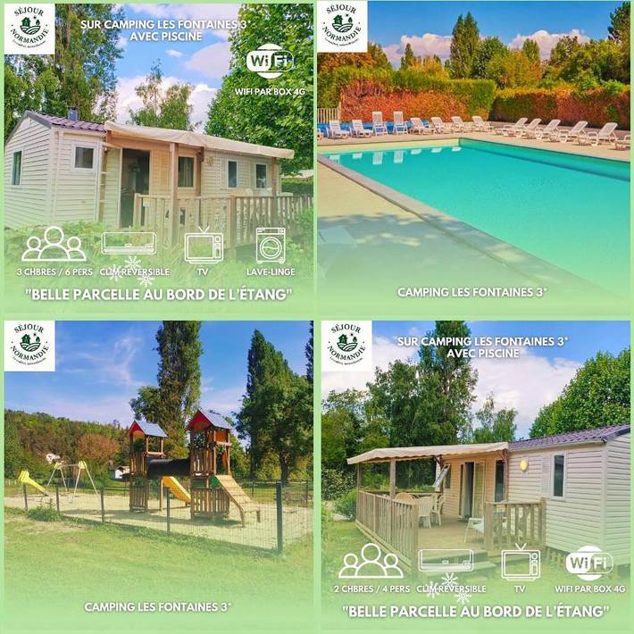 Camping pour 4 personnes, avec Terrasse et Jardin ainsi que Piscine et Vue sur le lac