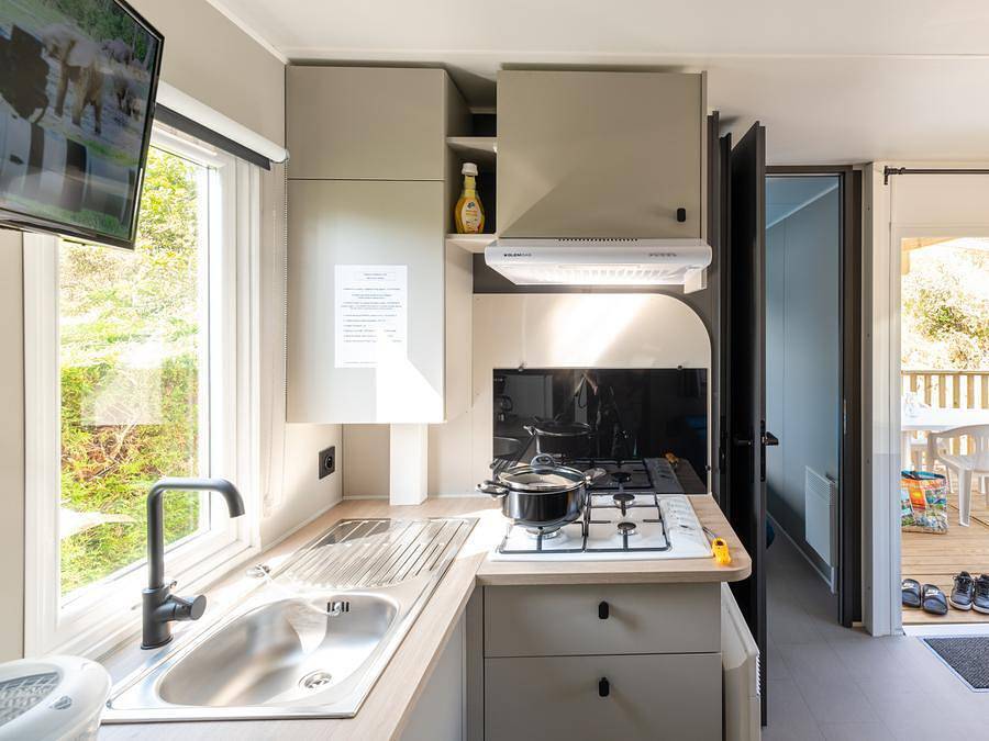 Camping Les Carolins - Mobilheim 4 personen - Confort - 30 m² - 2 Zimmer - Blick auf die Düne in Port-Bail-sur-Mer, Côte de la Déroute