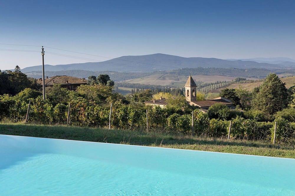 Podere Sangiovese, pool and view in Chianti region in Lilliano, Castellina in Chianti