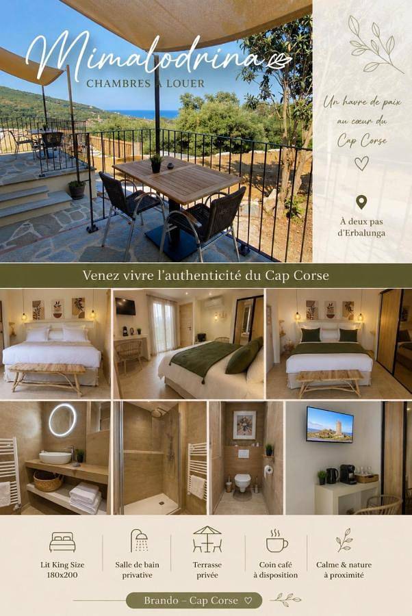 Chambre d’hôte pour 2 personnes, avec Terrasse ainsi que Jardin et Vue à Brando