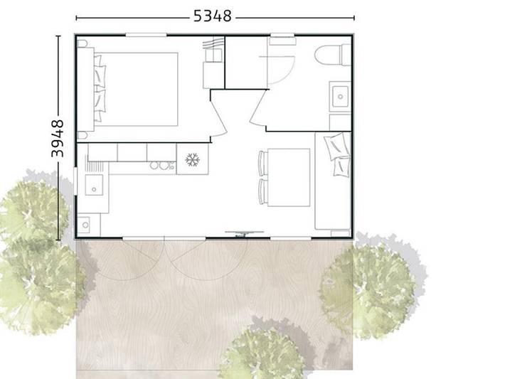Camping Les Peupliers - Mobilheim 2 personen - Studio 20m² - 1 Zimmer 1 Doppelbett in Pouldreuzic, Côte de Cornouaille