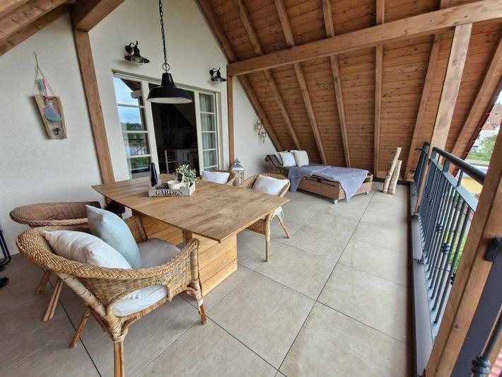 Ferienwohnung für 4 Personen, mit Balkon und Terrasse sowie Ausblick