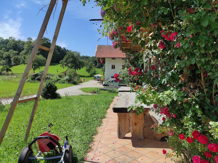 Unterwildenriederhof - Ferienwohnung Samerberg  für 2-4 Personen 1. Stock, Balkon, eigener Eingang, Wohn/Schlafraum, 1 Schlafzimmer, Küche in Frasdorf, Bayerische Alpen