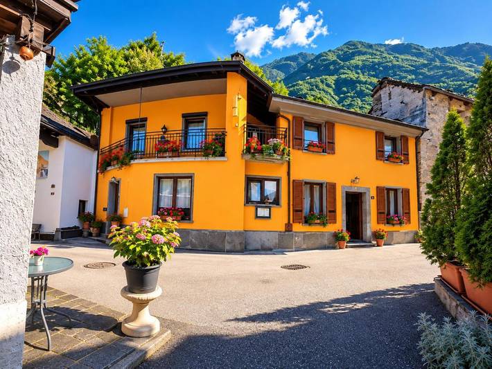 Bed and Breakfast für 4 Personen, mit Balkon und Terrasse sowie Garten und Ausblick in Maggia