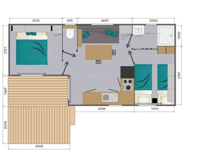 Mobil home pour 4 personnes, avec terrasse et piscine, animaux acceptés dans Plage De La Banche Binic - 3