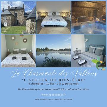 Gîte pour 12 personnes, avec terrasse ainsi que jacuzzi et jardin dans Vallons-de-l'Erdre