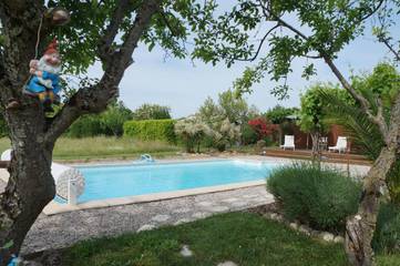 Location de vacances pour 5 personnes, avec vue ainsi que piscine et jardin à Galapian