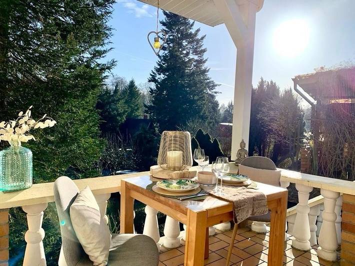 Ferienhaus für 2 Personen, mit Balkon und Terrasse sowie Garten und Ausblick in Burg Stargard