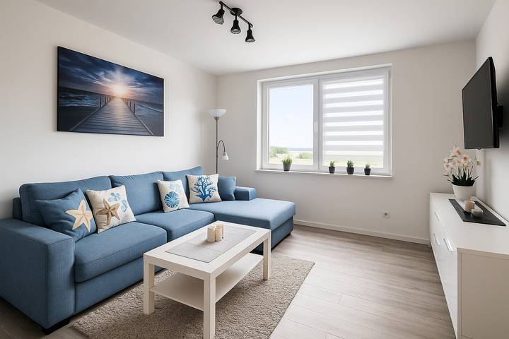 Ferienwohnung für 4 Personen, mit Balkon und Terrasse sowie Seeblick und Ausblick in Großräschen