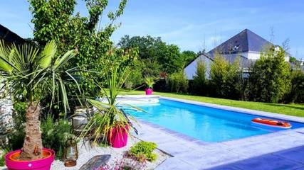 Chambre d’hôte pour 4 personnes, avec piscine ainsi que bassin pour enfant et jardin, animaux acceptés à Juigné-sur-Loire