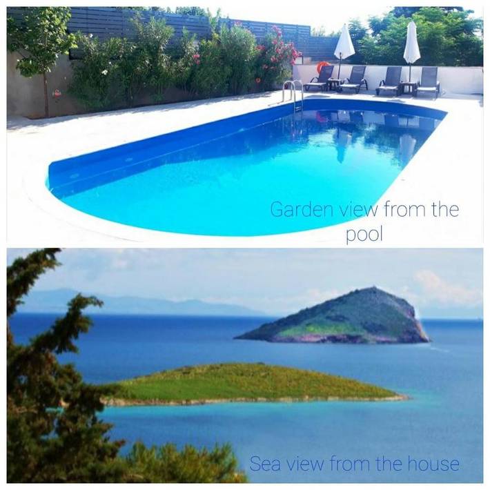 Ferienhaus für 6 Personen, mit Balkon und Terrasse sowie Pool und Ausblick