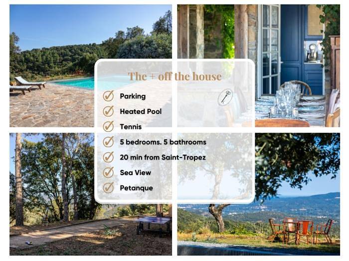 Appartement de vacances entier, Mas provençal vue mer | piscine chauffée, tennis, pétanque | 20 min St-Tropez in La Garde-Freinet, Côte méditerranéenne (France)