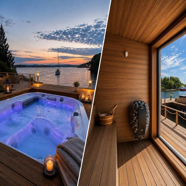 Ferienhaus für 18 Personen, mit Balkon und Whirlpool sowie Terrasse und Garten