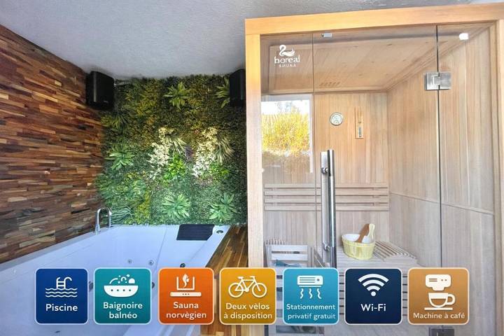 Appartement de vacances pour 4 personnes, avec jardin et jacuzzi ainsi que sauna et piscine