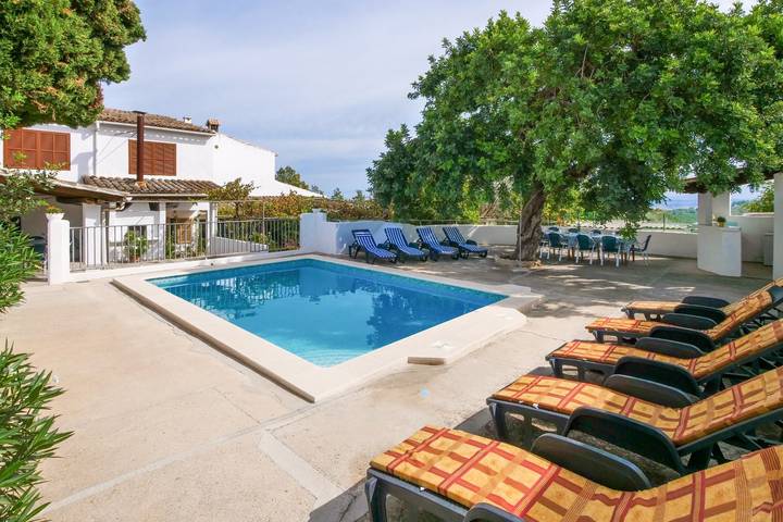 Vacation Home Sarola with Sea & Mountain View, Pool, Wi-Fi, A/C, Garden & Terrace; Parking Available in Campanet, Majorca Center