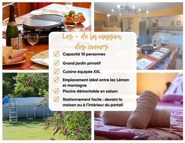 Gîte pour 10 personnes, avec piscine et vue sur le lac ainsi que jardin et vue, animaux acceptés à Lugrin