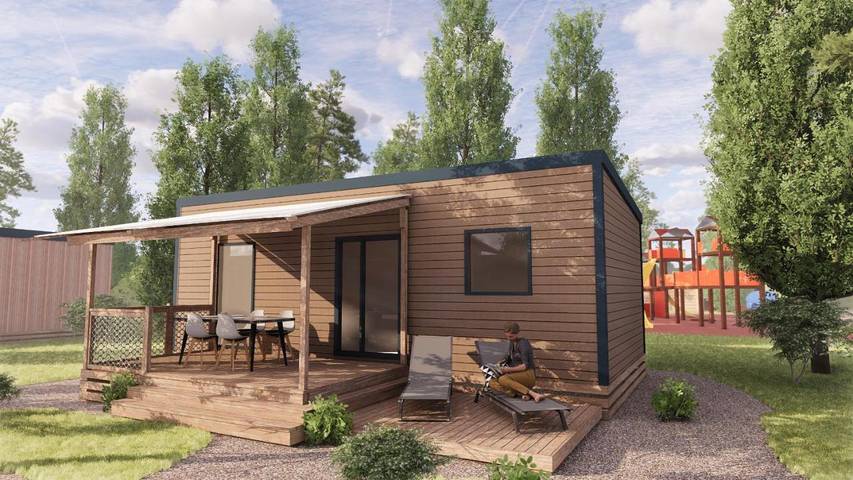 Camping pour 2 personnes, avec jardin et piscine ainsi que terrasse et bassin pour enfant