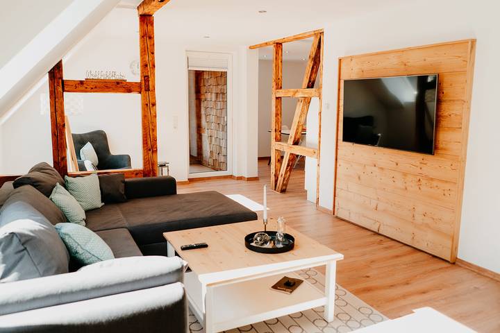 Ferienwohnung für 4 Personen, mit Garten und Ausblick sowie Sauna und Balkon, mit Haustier in Lautenthal