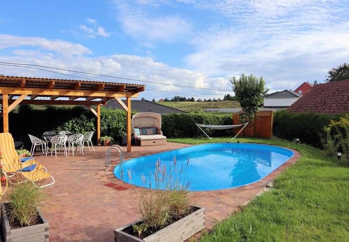 Ferienhaus für 6 Personen, mit Terrasse und Garten sowie Pool und Ausblick in Gerswalde