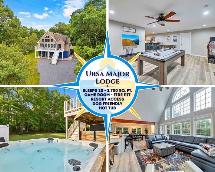 Vacation rental for 20 people, with pool and lake view as well as balcony, kid friendly in Pocono Mountains